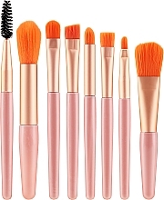 GIFT! Makeup brush set in a case, 8 pieces, pink - Lewer  — photo N1