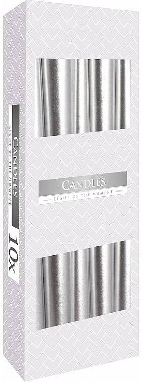 Table Candle Set 245x23 mm, 10 pieces, silver metallic - Bispol — photo N1