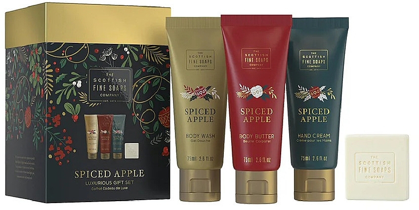 Set - Scottish Fine Soaps Spiced Apple Luxurious Set (h/wash/75ml + b/but/75ml + h/cr/75 + soap/40g) — photo N1