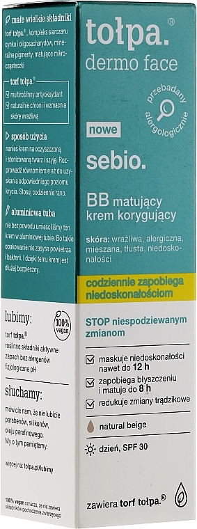 Mattifying BB Cream - Tolpa Dermo Face Sebio. BB Cream — photo N1