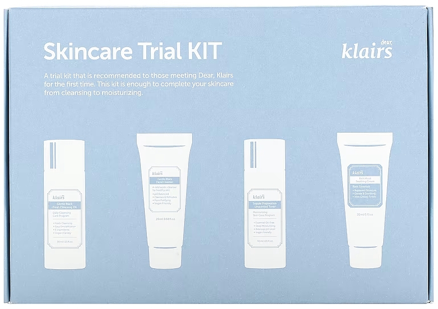 Set - Klairs Skincare Trial Kit (oil/mini/30 ml + cleanser/mini/20 ml + toner/mini/30 ml + cr/mini/20 ml) — photo N1