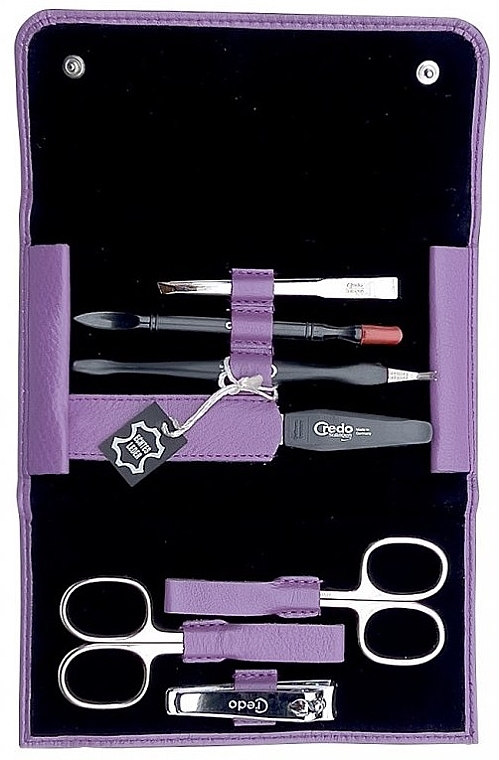 Summer Folding Manicure Set, 7 pcs, purple case - Credo Solingen Luxurious — photo N2