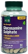 Food Supplement, 90 pcs. - Holland & Barrett Max Strength Glucosamine Sulphate & Chondroitin & MSM + Collagen — photo N1
