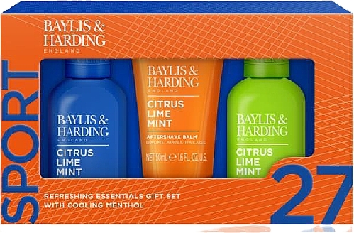 Set - Baylis & Harding Citrus Lime Mint Refreshing Essentials Trio Gift Set (hair/body/wash/100 ml + ash/balm/50 ml + f/wash/100 ml) — photo N1