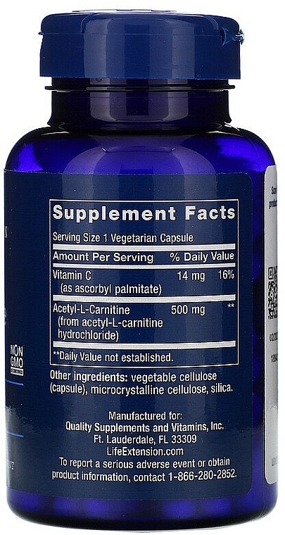 Acetyl-L-Carnitine - Life Extension Acetyl-L-Carnitine, 500 mg — photo N2