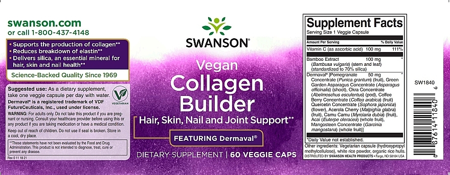 Collagen Dietary Supplement - Swanson Collagen Builder Vegan — photo N2