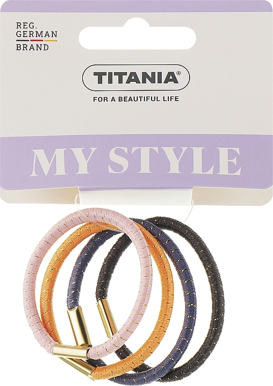 Colorful Hair Bands Set, 4 pcs, pink + blue + orange + grey - Titania — photo N1