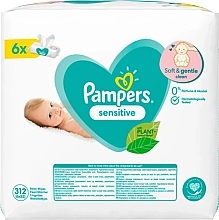 Baby Wet Wipes "Sensitive", 6x52pcs - Pampers — photo N6