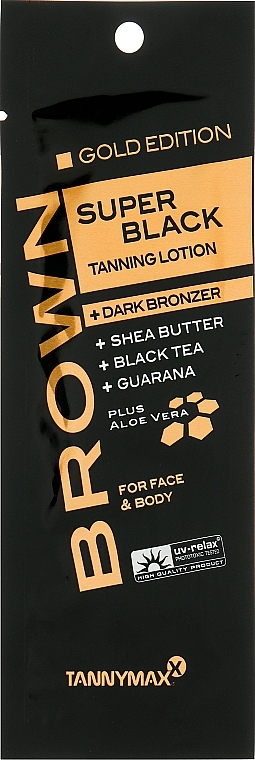 Solarium Tanning Lotion with Bronzants, Shea Butter, Tyrosine & Aloe Vera - Tannymaxx Super Black Very Dark Bronzer Lotion (sample) — photo N1