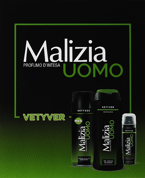 Set - Malizia Uomo Vetiver (edt deo/175ml + show gel/250ml + shav foam/50ml) — photo N2