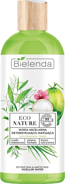 Micellar Water - Bielenda Eco Nature Coconut Water Green Tea & Lemongrass Detox & Mattifyng Micellar Water — photo N1