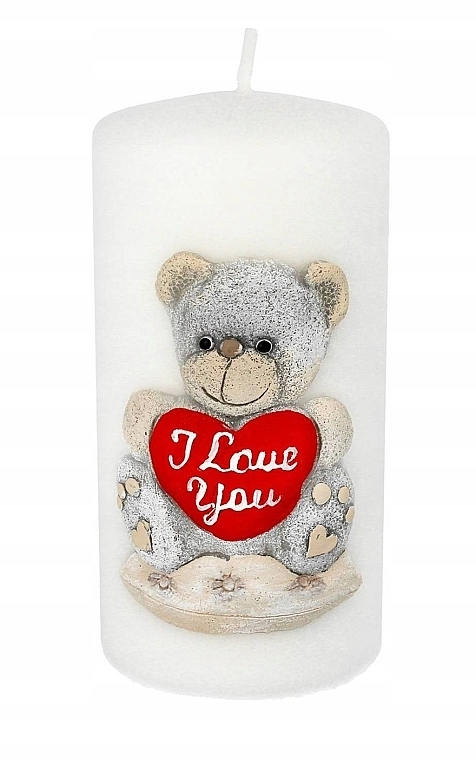 Decorative Candle "Teddy Bear", 7x10 cm, white cylinder - Artman — photo N1