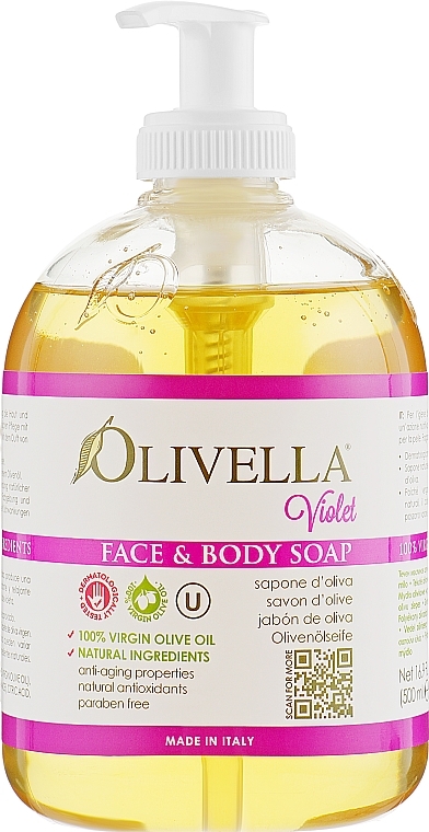 Olive Oil Liquid Face & Body Soap 'Violet' - Olivella Face & Body Soap Violet	 — photo N1