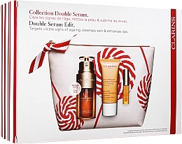 Fragrances, Perfumes, Cosmetics Set - Clarins Double Serum (serum/30ml + cleansing/30ml + lip/oil/2.8ml + bag)