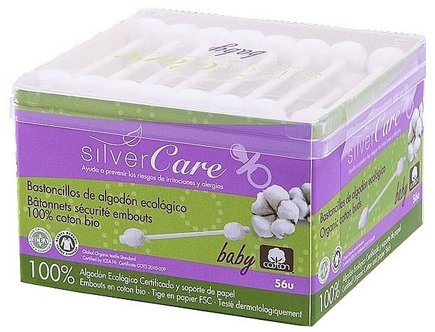 Baby Cotton Buds, 56pcs - Silver Care Coton — photo N1