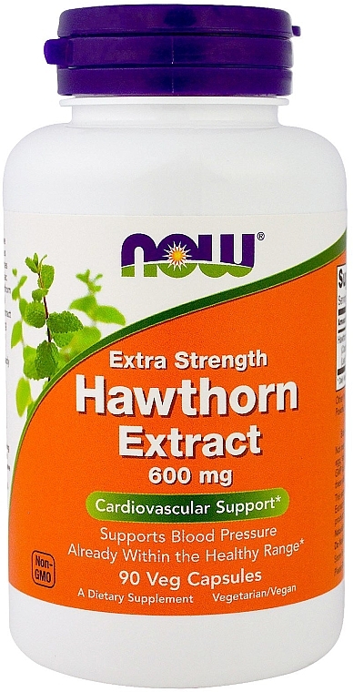 Hawthorn Extract Food Supplement, 600 mg - Now Foods Hawthorn Extract Extra Strength Veg Capsules — photo N1