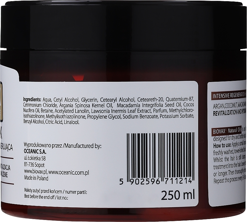 Natural Oils Hair Mask - Biovax Natural Hair Mask Intensive Regeneration — photo N2