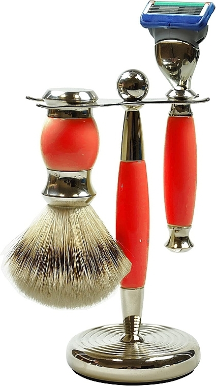 Shaving Set - Golddachs Pure Bristle, Fusion Polymer Red Chrom (sh/brush + razor + stand) — photo N1