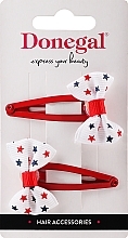 Fragrances, Perfumes, Cosmetics Hair Clips, FA-5671, red with white bow with stars, 2 pcs - Donegal