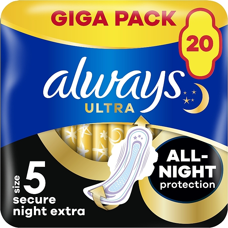 Sanitary Napkins, size 5, 20 pcs - Always Ultra Secure Night Extra — photo N2